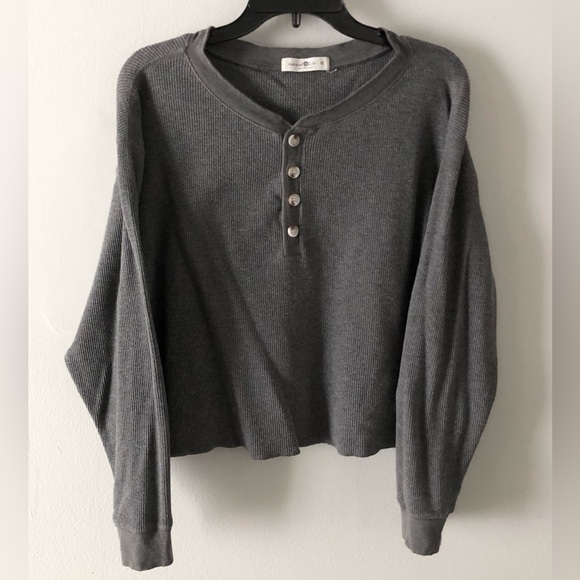 Tops - 🔥NATURAL LIFE Ribbed Henley Tee Cotton Boho Gray